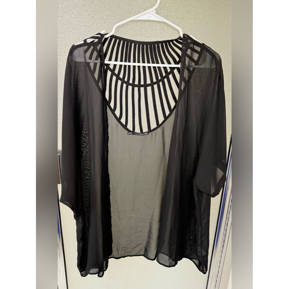 Maurices Black Sheer Strappy-Back Kimono L/XL